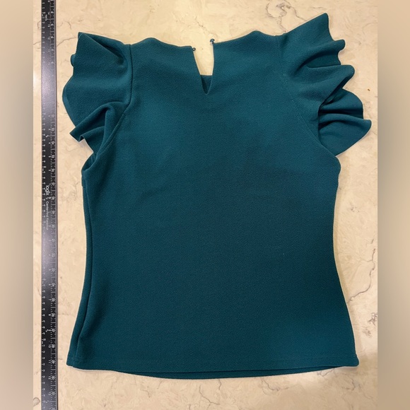 Elegant Teal Ruffle Sleeve Blouse - Picture 3 of 4